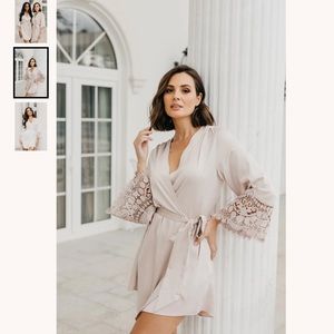 SCARLETT PETAL HEM LACE TRIM SATIN ROBE